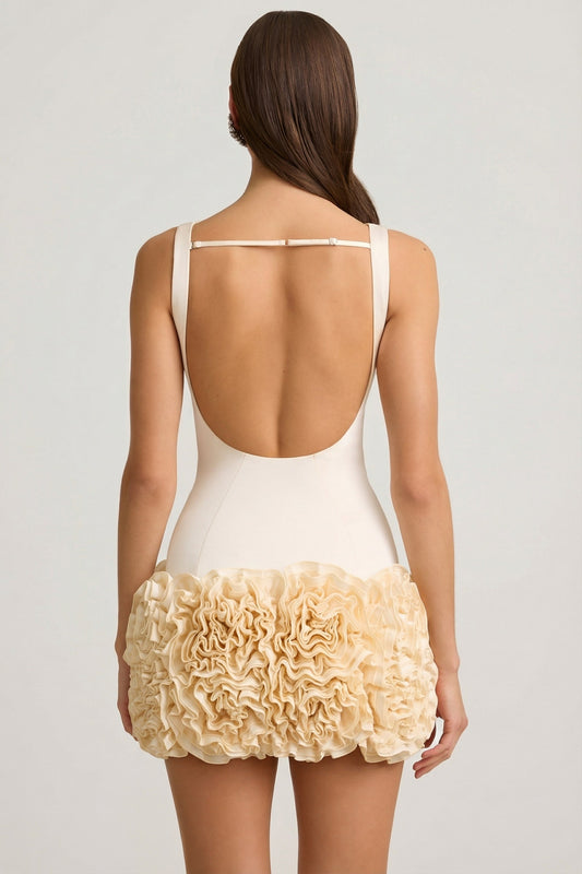 Appliqué Open-Back Mini Dress in Ivory